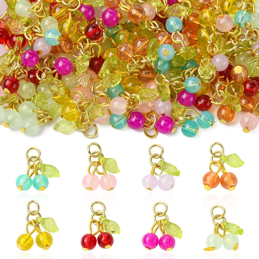 1933 80Pcs 8 Colors Colorful Mini Cherry Charms Glass Cherries Fruit